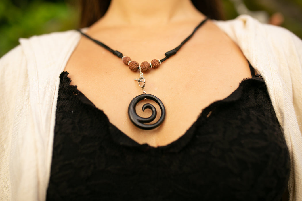 Spiral Amulet Pendant with Leather Loop – Protection Talisman