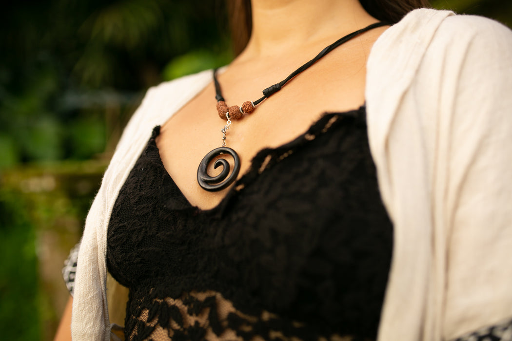 Spiral Amulet Pendant with Leather Loop – Protection Talisman