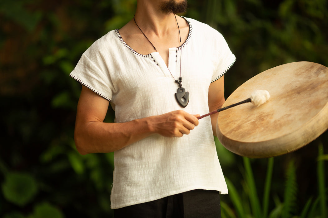 White Boho-Style Men's Shirt