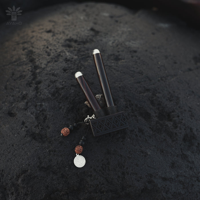 Ebony Wood Kuripe with Silver Cups