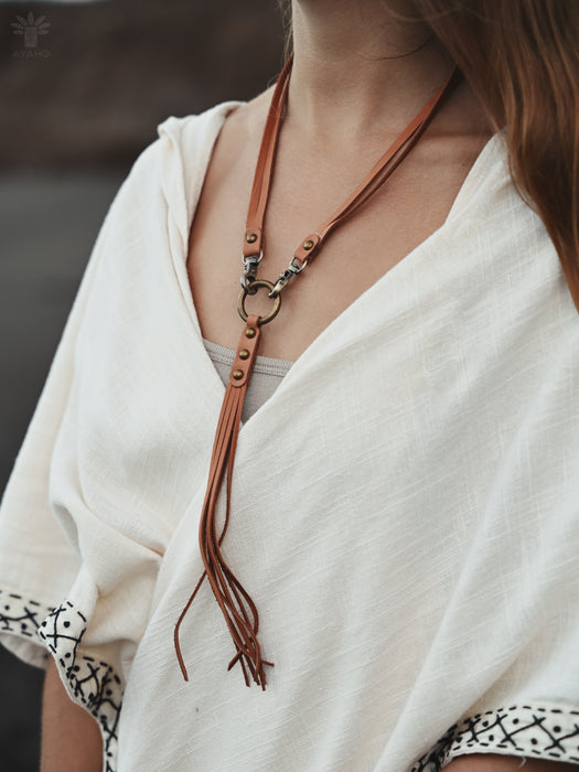 Handmade Boho Leather Tassel Necklace