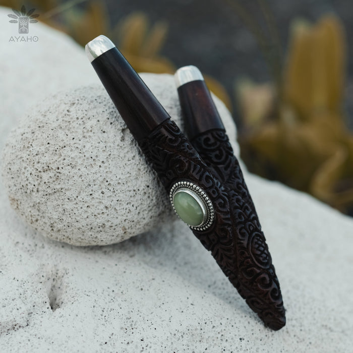 Rosewood Ethnic Pipe with Ye Ming Zhu Stone | Handcrafted Applicator for Ceremony
