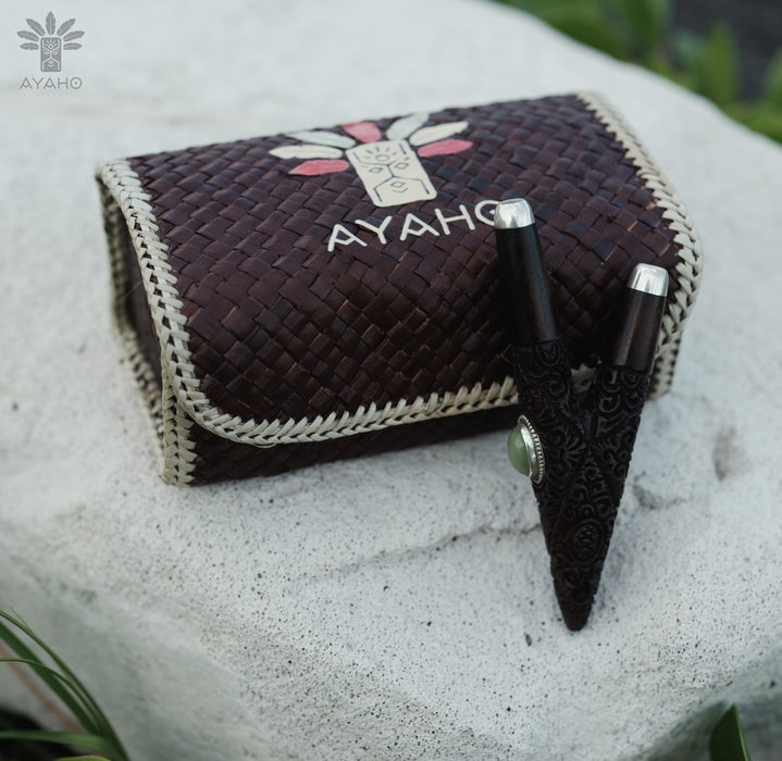 Rosewood Ethnic Pipe with Ye Ming Zhu Stone | Handcrafted Applicator for Ceremony
