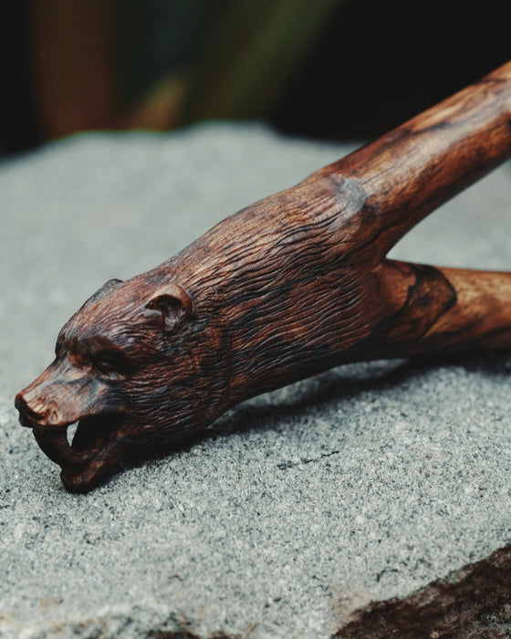 Mango wood Bear Woman with silver cups