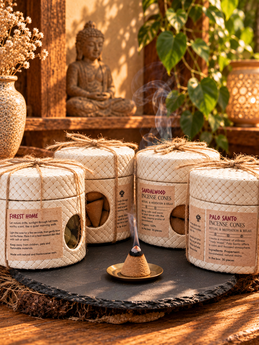 Natural Incense Cones Gift Set | Agarwood Oud, Sandalwood, Palo Santo & Forest Cedar