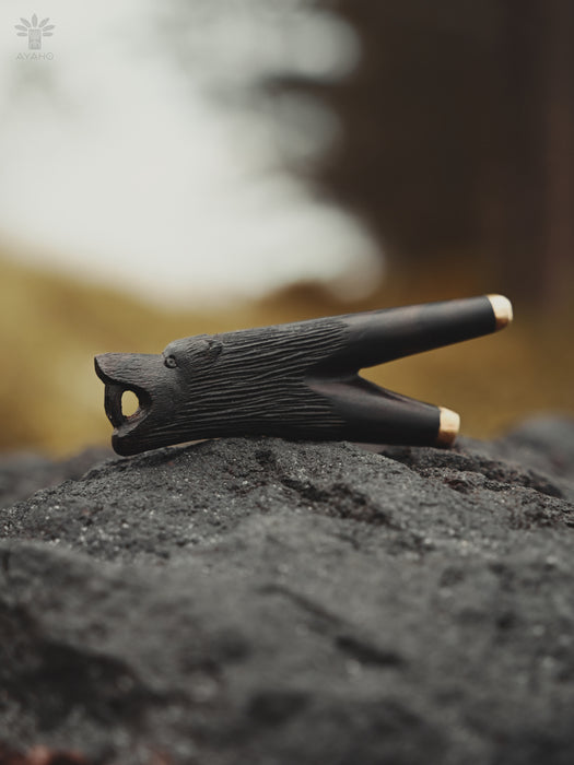 Kuripe "Totem - Bear" Made of Fused Rosewood with Bronze Caps – Shamanic Tool for Rapé Ceremonies 