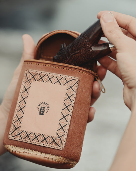 Unique handmade leather pouch designed for sacred rituals.