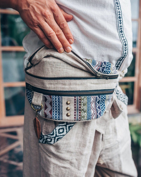 Shamanic Grey Belt Bag with Ethnic Ornament