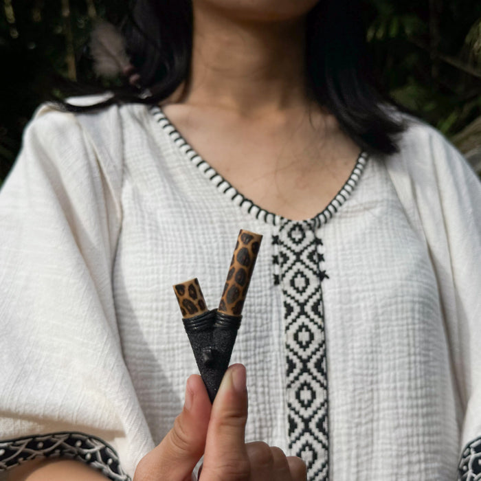 Bamboo Wood Kuripe with Stone + Spotted, a thoughtful gift for those interested in holistic healing and spiritual practices.