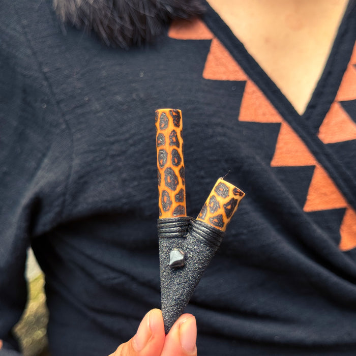 Bamboo Wood Kuripe with Stone + Spotted, ideal for various holistic practices, enhancing your spiritual toolkit