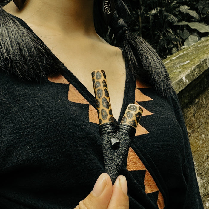 Bamboo Wood Kuripe with Stone + Spotted, featuring a unique spotted design that adds character to your energy work