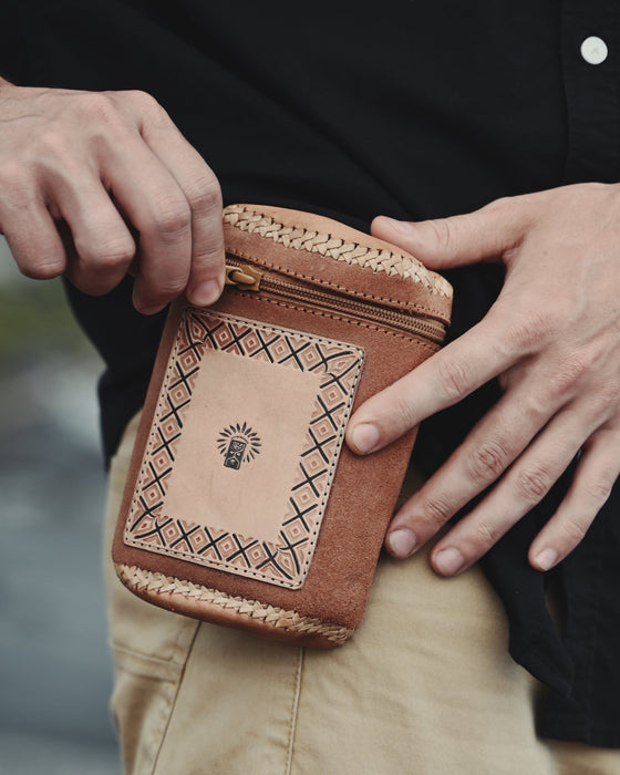 Unique handmade leather pouch designed for sacred rituals.