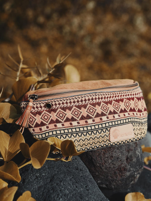 Handwoven ethnic belt bag made from durable cotton and leather, perfect for keeping essentials organized during adventures or daily use