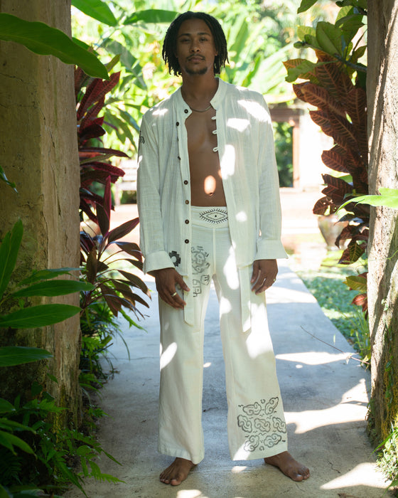White Cotton Shaman Shirt – Unisex Spiritual Boho Top – Handmade Festival Clothing – Tribal Yoga Wear