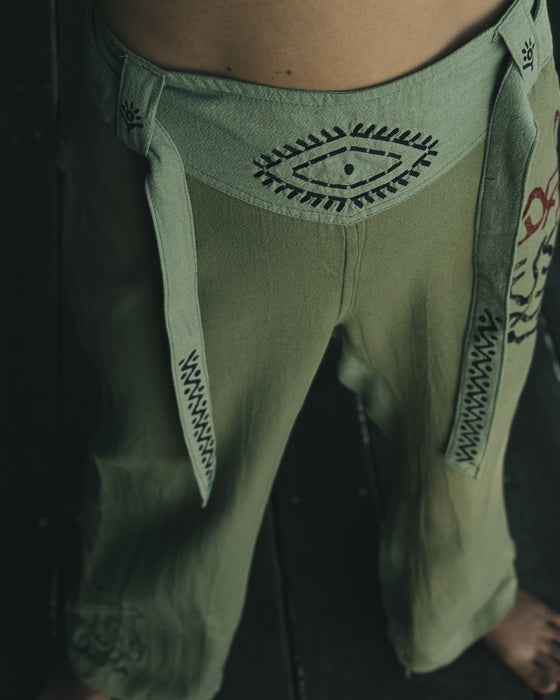 Boho unisex cotton pants “Spirit of Freedom” green