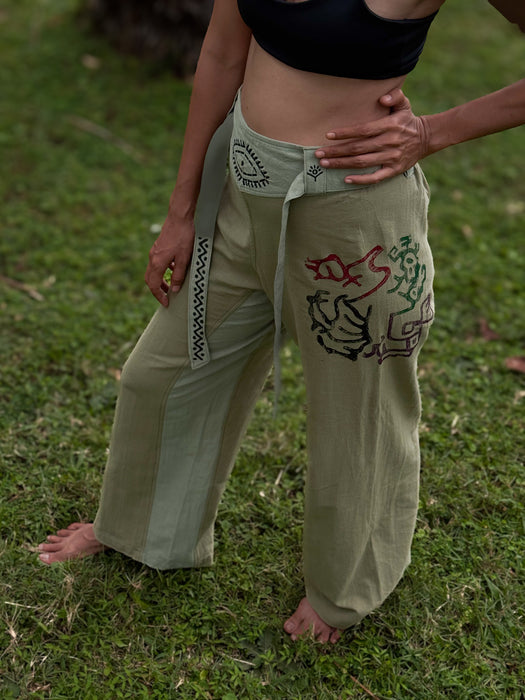 Boho unisex cotton pants “Spirit of Freedom” green
