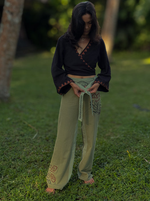 Boho unisex cotton pants “Spirit of Freedom” green