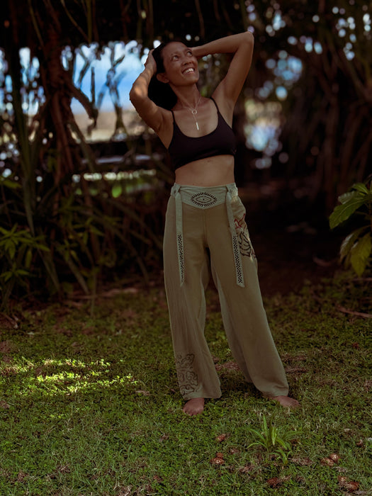 Boho unisex cotton pants “Spirit of Freedom” green