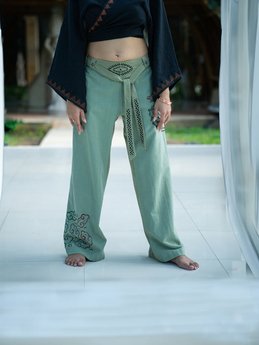 Boho unisex cotton pants “Spirit of Freedom” green