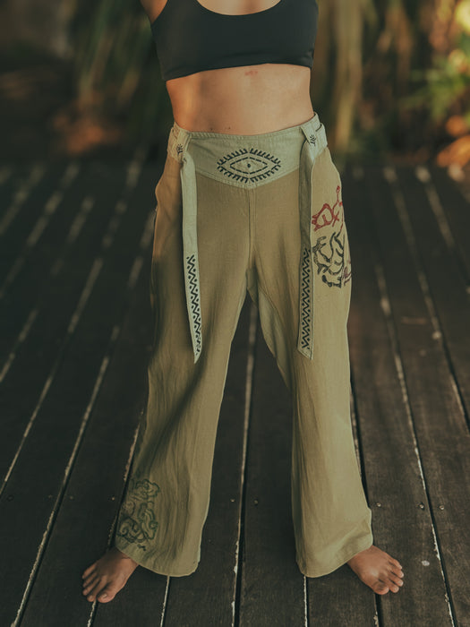 Boho unisex cotton pants “Spirit of Freedom” green