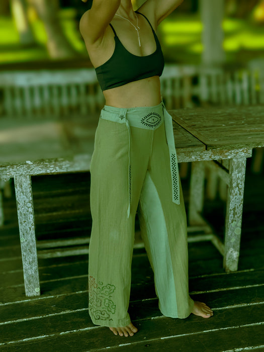 Boho unisex cotton pants “Spirit of Freedom” green