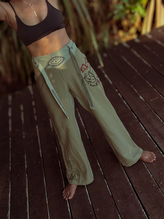 Boho unisex cotton pants “Spirit of Freedom” green