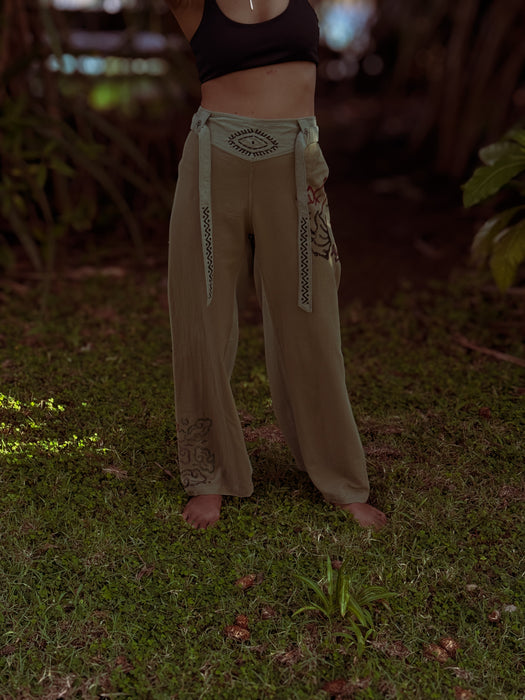 Boho unisex cotton pants “Spirit of Freedom” green