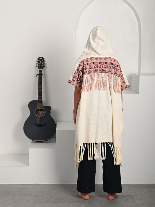 Linen Poncho Pink & Black