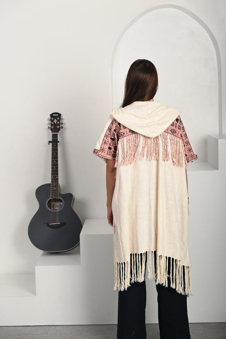 Linen Poncho Pink & Black