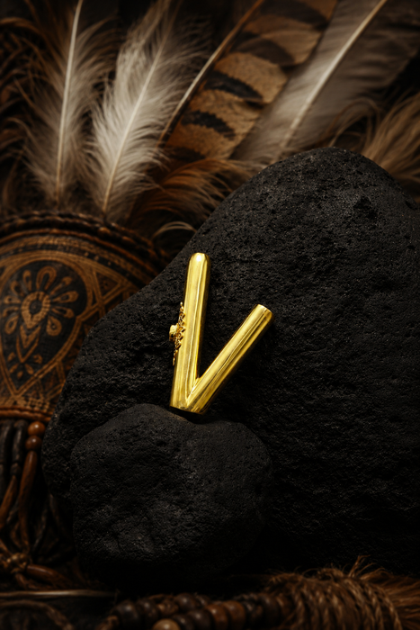 Ceremonial Pipe Gold Plated Bronze | Onyx Amethyst Gemstone | Sacred Herbal Applicator | Bali Tribal Art
