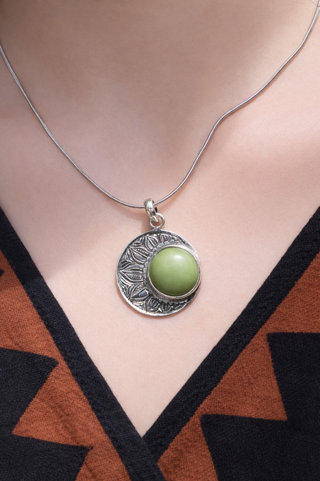 Ye Ming Zhu Glowing Stone Pendant | Hand-Chased Silver Amulet | Protection Talisman Necklace