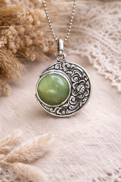 Ye Ming Zhu Glowing Stone Pendant | Hand-Chased Silver Amulet | Protection Talisman Necklace