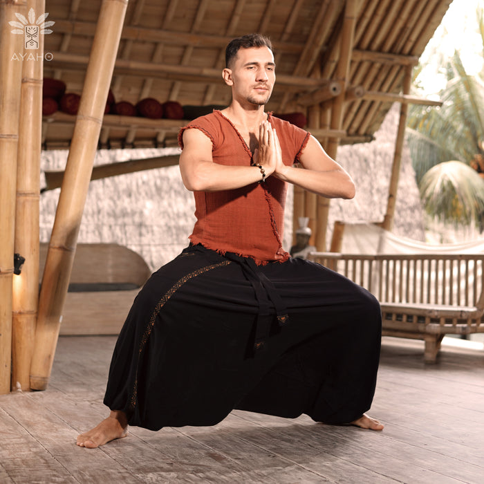 Perfect for travel, Comfy Boho Pants Alladine, Brown Pattern RAYON offer comfort and style on the go.

