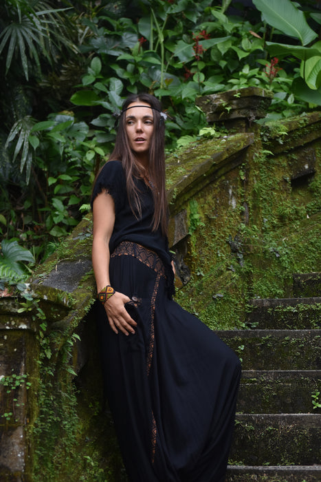 Perfect for yoga and stretching, Comfy Boho Pants Alladine, Brown Pattern RAYON allow for unrestricted movement.