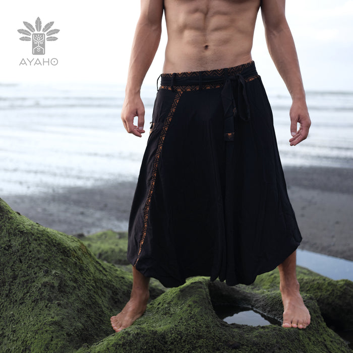 Embrace timeless bohemian style with Comfy Boho Pants Alladine, Brown Pattern RAYON, a versatile addition to your wardrobe.