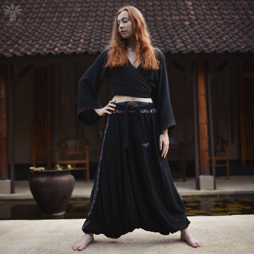 Perfect for yoga and stretching, Comfy Boho Pants Alladine, Grey Pattern RAYON allow for unrestricted movement.