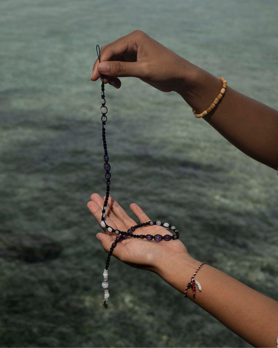 Long Lula with white, rose quartz, amethyst and silver