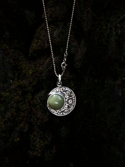 Ye Ming Zhu Glowing Stone Pendant | Hand-Chased Silver Amulet | Protection Talisman Necklace