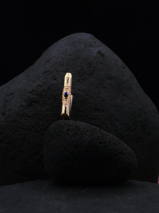 Ceremonial Pipe Gold Plated Bronze | Onyx Amethyst Gemstone | Sacred Herbal Applicator | Bali Tribal Art