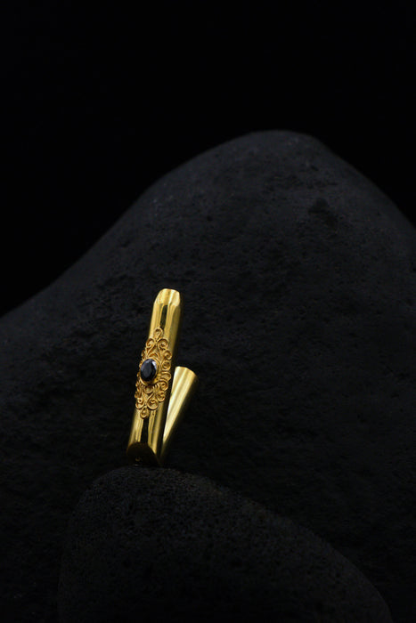 Ceremonial Pipe Gold Plated Bronze | Onyx Amethyst Gemstone | Sacred Herbal Applicator | Bali Tribal Art