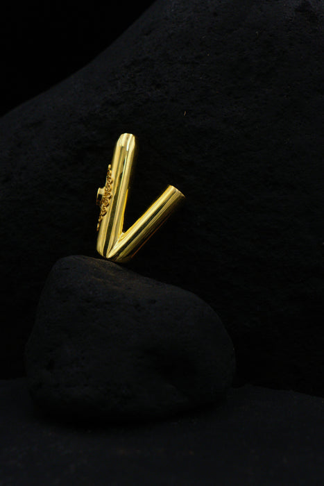 Ceremonial Pipe Gold Plated Bronze | Onyx Amethyst Gemstone | Sacred Herbal Applicator | Bali Tribal Art