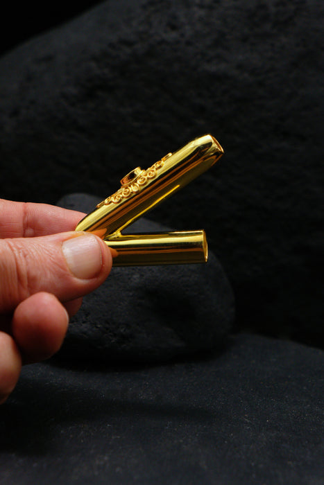 Ceremonial Pipe Gold Plated Bronze | Onyx Amethyst Gemstone | Sacred Herbal Applicator | Bali Tribal Art