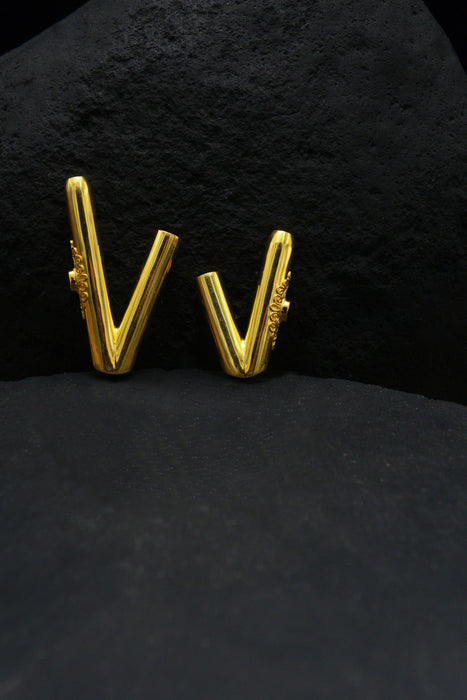 Ceremonial Pipe Gold Plated Bronze | Onyx Amethyst Gemstone | Sacred Herbal Applicator | Bali Tribal Art