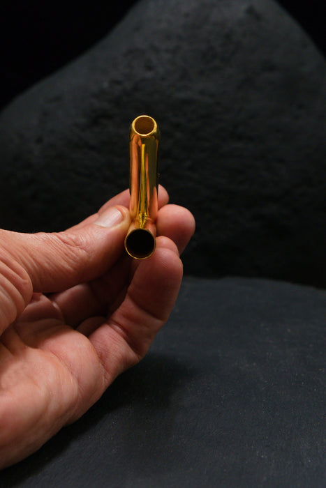 Ceremonial Pipe Gold Plated Bronze | Onyx Amethyst Gemstone | Sacred Herbal Applicator | Bali Tribal Art