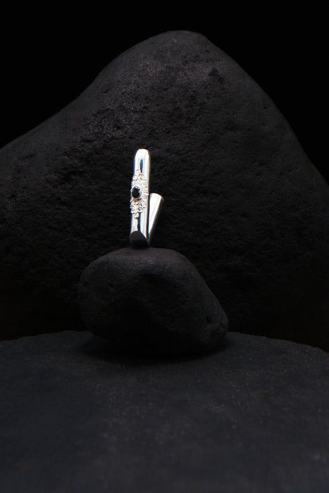 Ceremonial Pipe Silver Plated Bronze | Onyx Amethyst Gemstone | Sacred Herbal Applicator | Bali Tribal Art