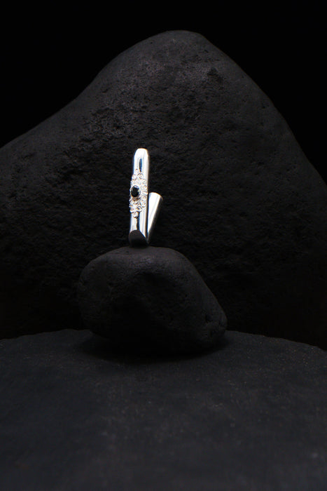 Ceremonial Pipe Silver Plated Bronze | Onyx Amethyst Gemstone | Sacred Herbal Applicator | Bali Tribal Art