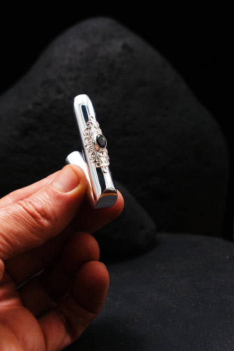 Ceremonial Pipe Silver Plated Bronze | Onyx Amethyst Gemstone | Sacred Herbal Applicator | Bali Tribal Art