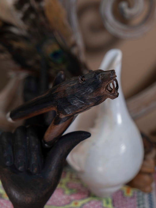 Rosewood Bear Kuripe – Hand-Carved Rapé Self-Applicator Pipe for Ceremony