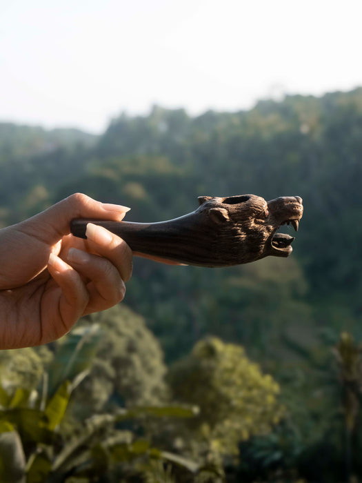 Hand-Carved Wolf Smoking Pipe, Wooden Tobacco Pipe