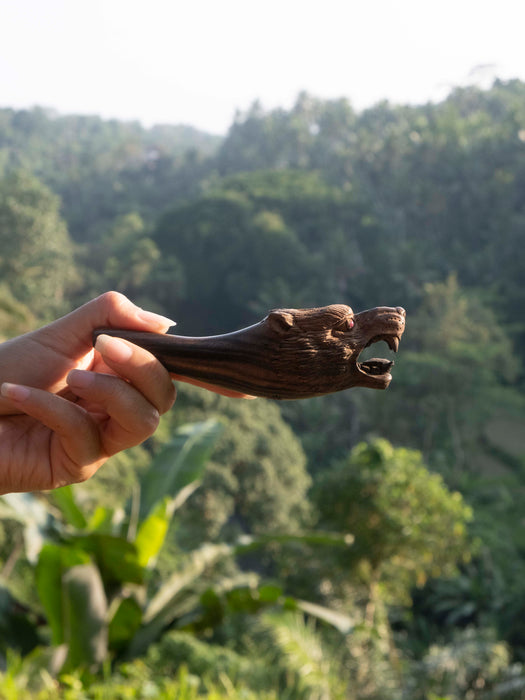 Hand-Carved Wolf Smoking Pipe, Wooden Tobacco Pipe